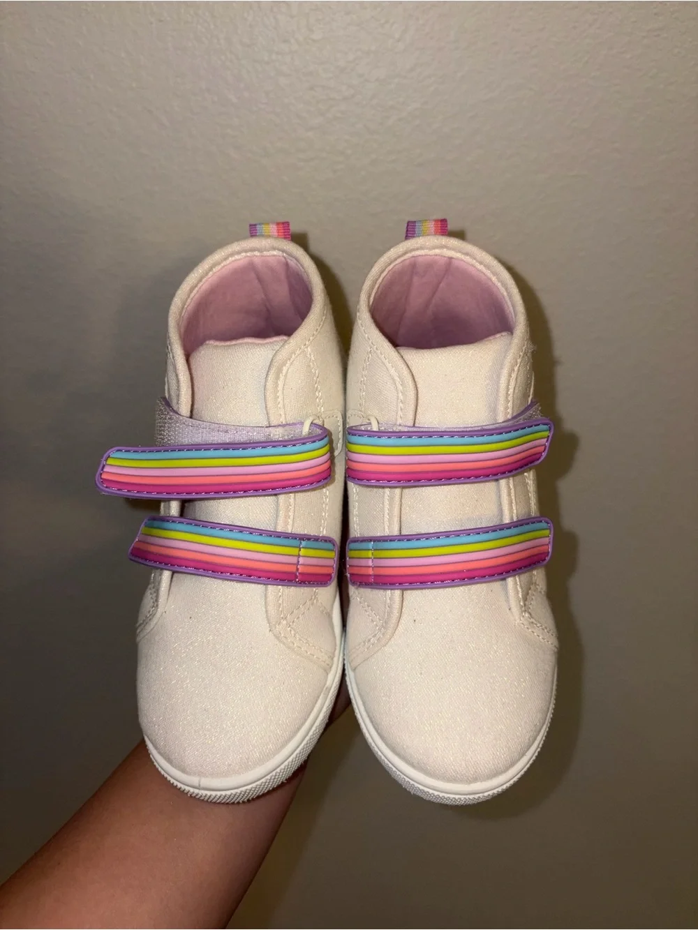 Carter's Rainbow Strap High Top Sneakers Toddler Girls Size 11 White Glitter